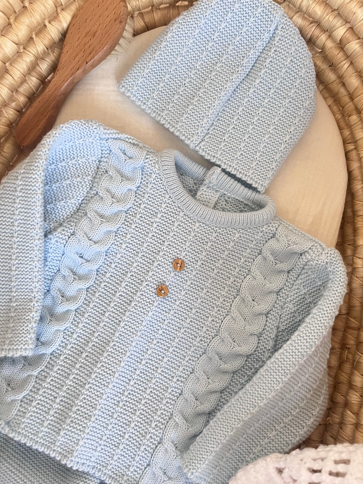 Ensemble en maille bleu 0-3 mois