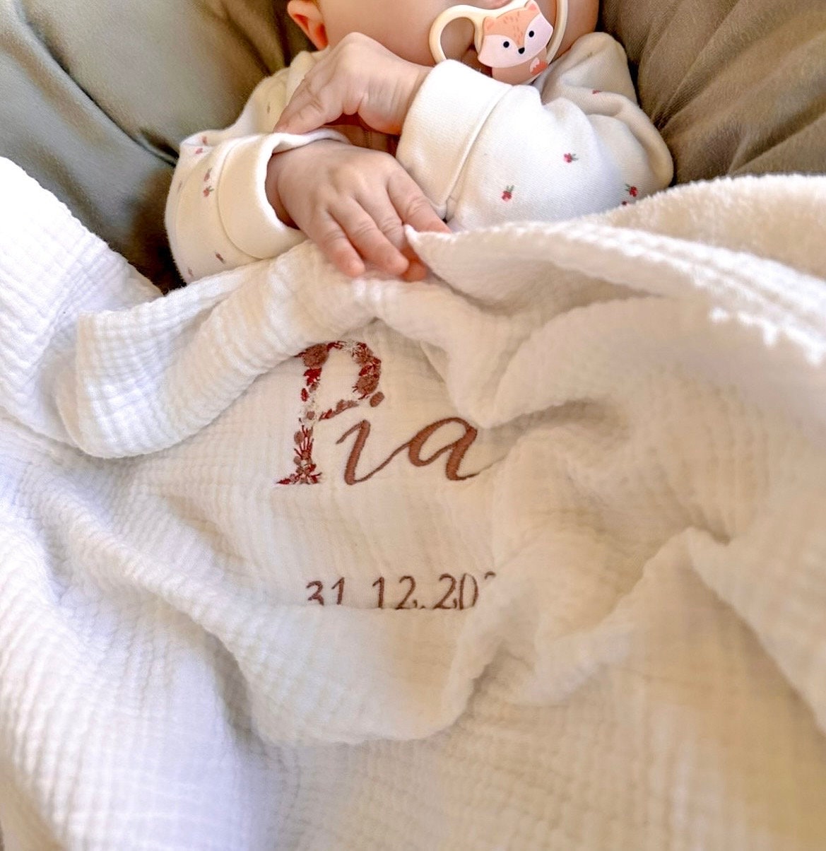 Couverture polaire gaz de coton/polaire (+date de naissance)