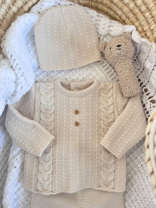 Ensemble en maille beige 0-3 mois
