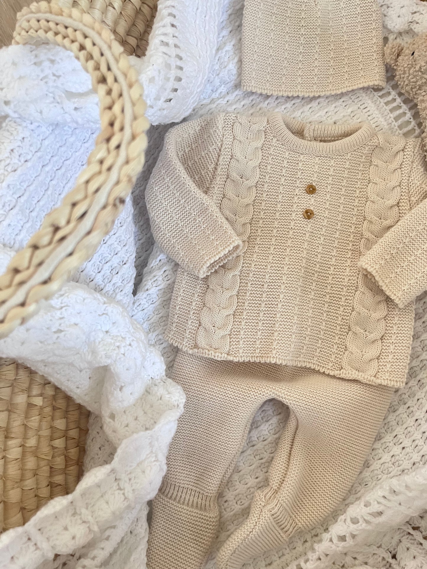 Ensemble en maille beige 0-3 mois