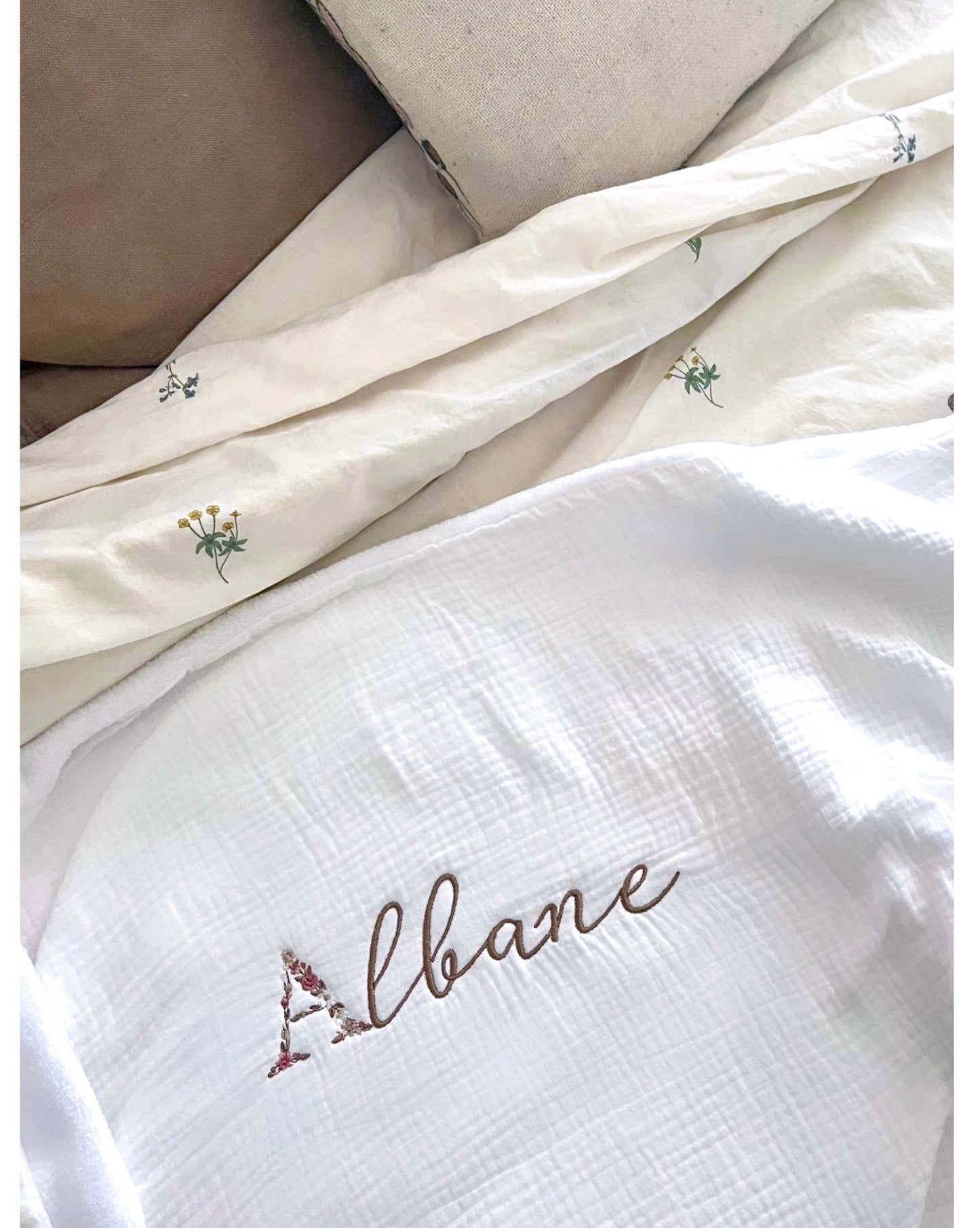 Couverture gaz de coton/polaire blanche