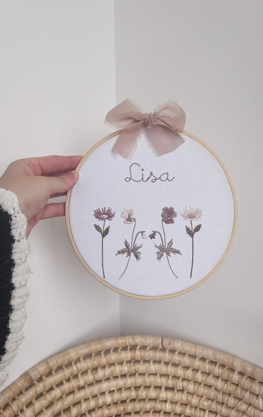 Tambourin brodé fleurs