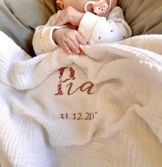 Couverture polaire gaz de coton/polaire (+date de naissance)