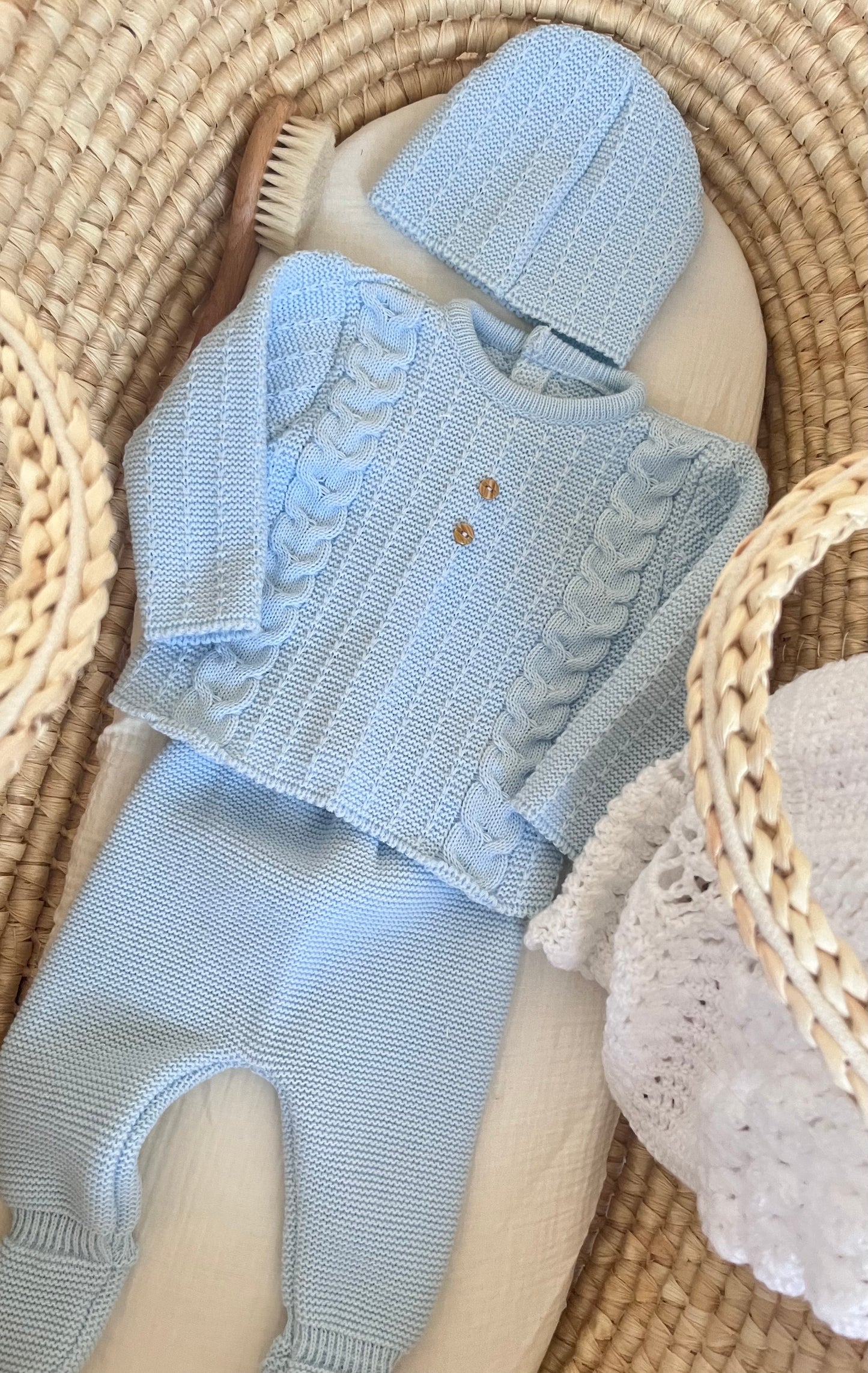 Ensemble en maille bleu 0-3 mois