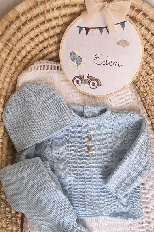 Ensemble en maille bleu 0-3 mois